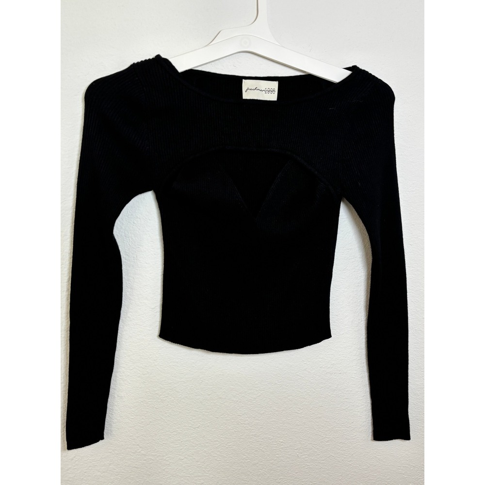 Freshman 1996 Black Ribbed Cutout Long Sleeve Top XS